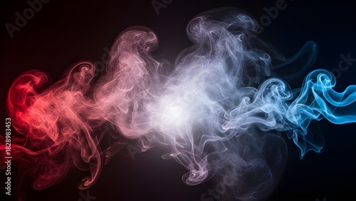 Color Smoke Abstract: A captivating visual of vibrant color smoke swirls against a dark backdrop, creating an artistic blend of colors. This scene is a mesmerizing portrayal of movement, energy.