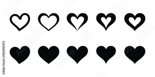 Minimal hand drawn heart shape icons collection isolated on white background