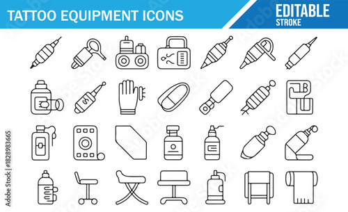 Editable stroke tattoo equipment symbols for graphic design