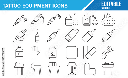 Body art tattoo tools minimal editable stroke icons