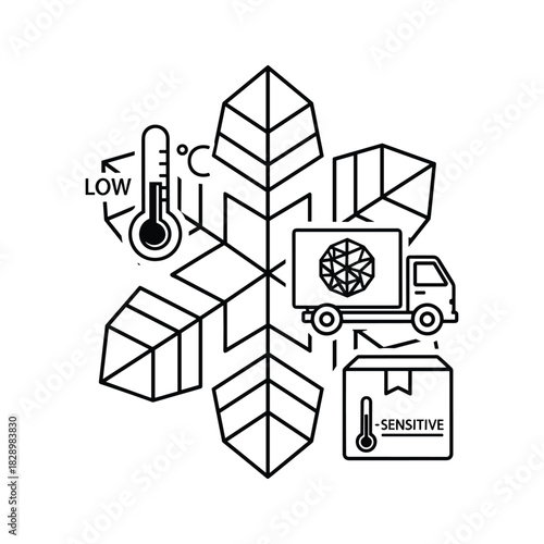 Line icon set for cold chain logistics and temperature sensitive transport