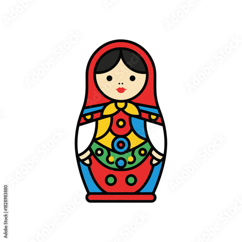 Colorful Russian Matryoshka Doll Traditional Toy Illustration.