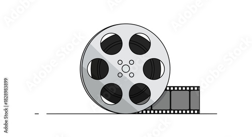 Classic Film Reel and Strip Illustrating Cinema and Movie Production.
