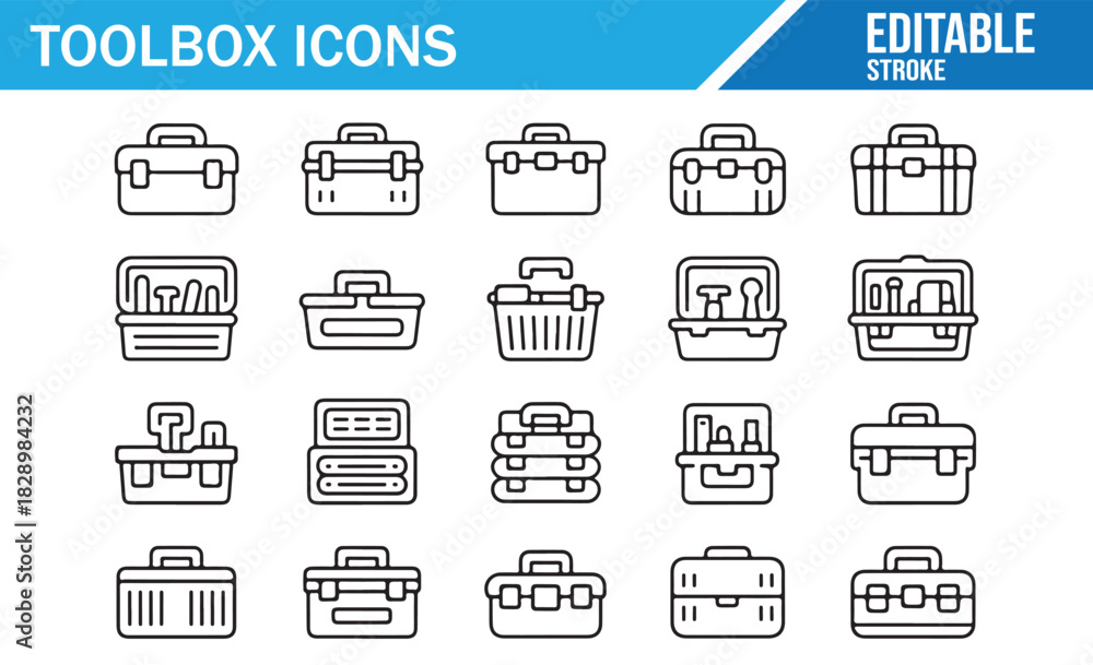 Fototapeta premium Industrial service toolbox minimal line icons for interface design