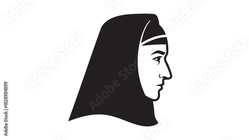 Monochrome Silhouette of a Woman in Traditional Attire, Symbolizing Culture and History