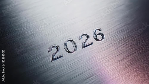 Metallic 2026 Year Number Engraved on Brushed Metal Surface.