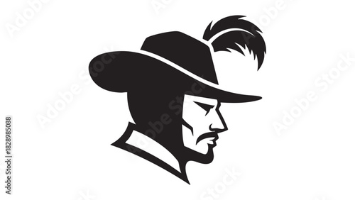 Elegant profile illustration of a distinguished gentleman in a wide-brimmed hat adorned with a feather, exuding a sense of historical adventure and timeless masculinity