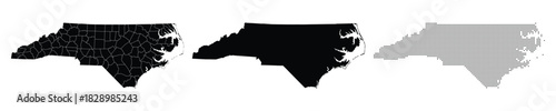North Carolina State Map Vector Illustration Set in Three Styles