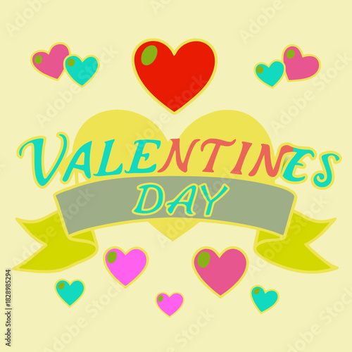 Valentines day banner with colorful hearts, celebration of love Vector, illustration
