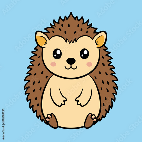 Cute cartoon hedgehog character sitting with friendly face design Vector, illustration