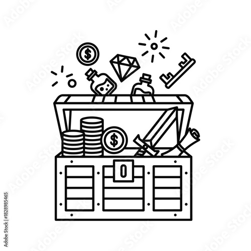 Discovering hidden pirate treasure chest filled with gold coins and vintage potions for adventurous tales