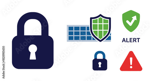 Digital Security and Data Protection Icons for Online Safety.