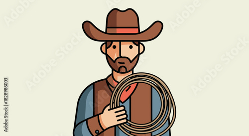Cowboy with a Lasso Rope Minimalist Vector Illustration.