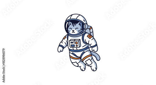 Cute Astronaut Cat Floating in Space Cartoon Illustration.
