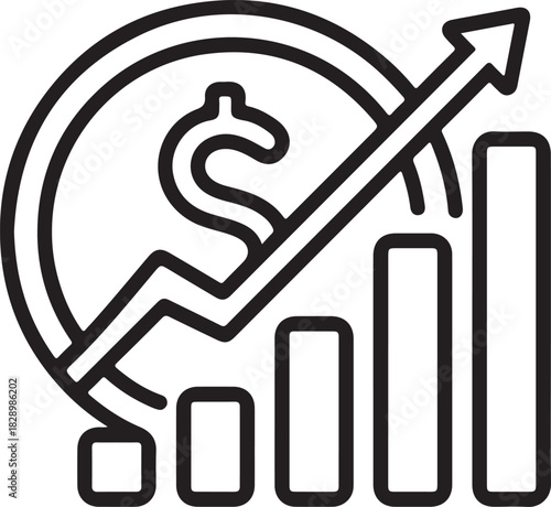 financial money income icon line set dollar arrow cash flow business economy growth signs vector
