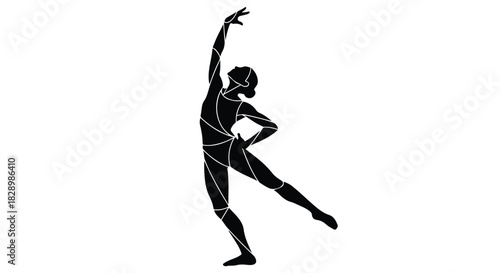 A modern geometric silhouette of a graceful ballet dancer in a dynamic pose. Isolated vector illustration for a dance studio logo