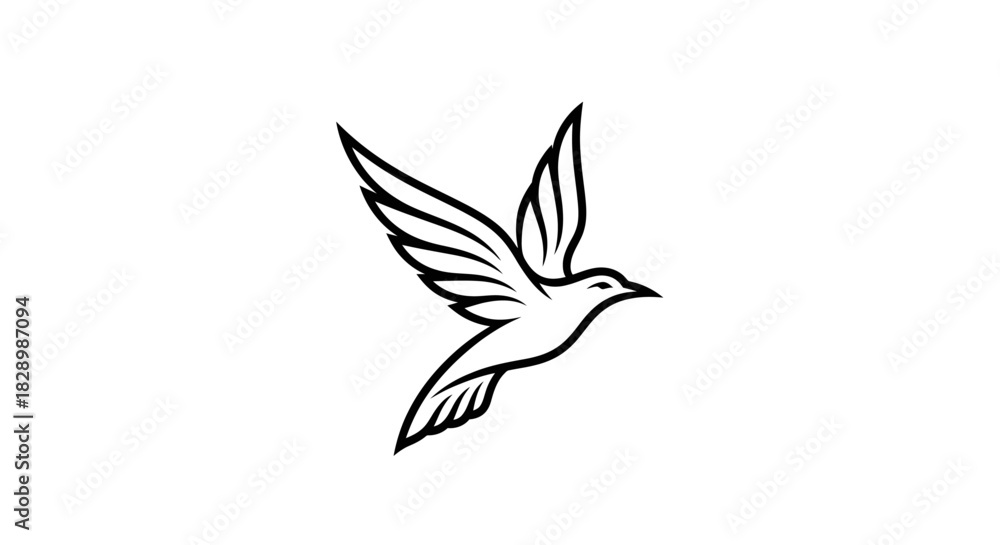 Fototapeta premium Elegant Black and White Flying Bird Silhouette.