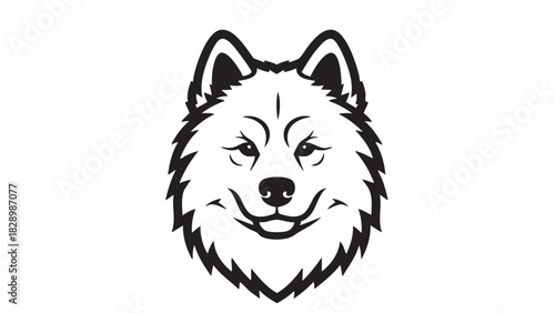 Line art illustration of a detailed husky dog face, perfect for logos and design projects