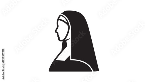 Nun Profile Icon Religious Devotion Symbol with Simple Vector Design
