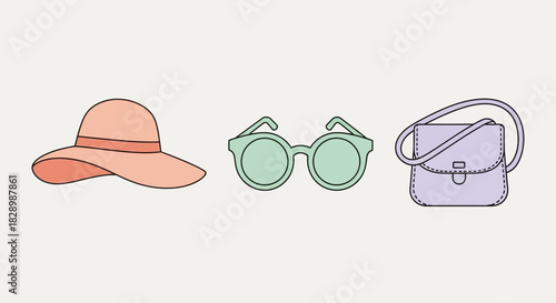 Fashionable Summer Accessories - Hat, Sunglasses, and Crossbody Bag.