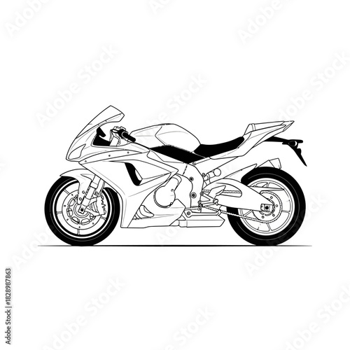 Detailed Line Art Illustration of a Modern Sport Motorcycle.