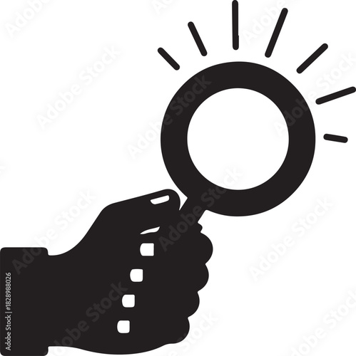 Hand with magnifying glass showing insight exploring for search or discovering something