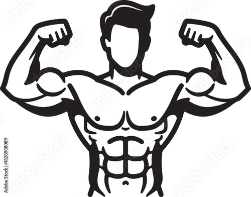 Bodybuilder flexing muscles with strong fit body on transparent background design