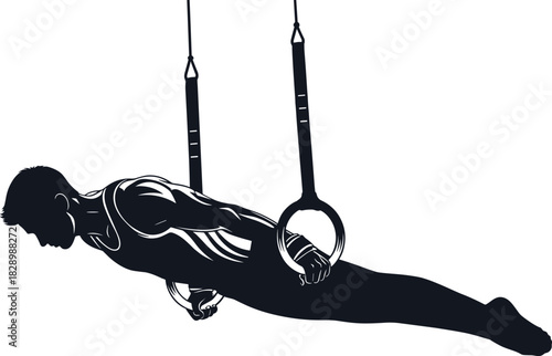 Male gymnast performing on rings silhouette gymnastics gymnastics, male, athlete, rings, sport, exercise, strength, balance, power, flexibility, competition, training, fitness, body, muscles, silhouet
