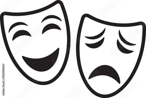 Comedy and tragedy theatrical mask acting drama humor emotion performance isolated