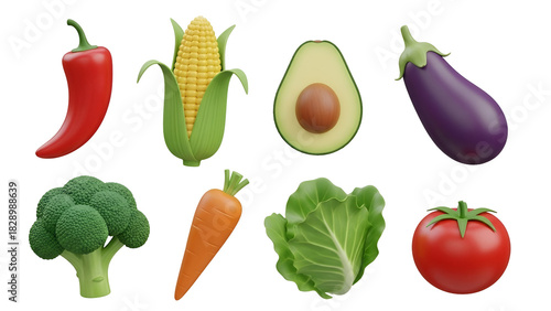 Fresh and vibrant 3d rendered vegetables isolated on transparent background, perfect for healthy eating designs