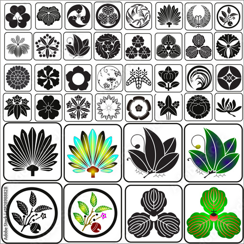 Set of Japanese Mon (Crests) - Style 4A
