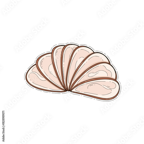Smoked turkey breast sliced thin in a curved arrangement  