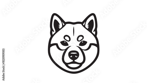 Black and White Shiba Inu Dog Head Icon - Simple Line Art Design for Logos and Branding