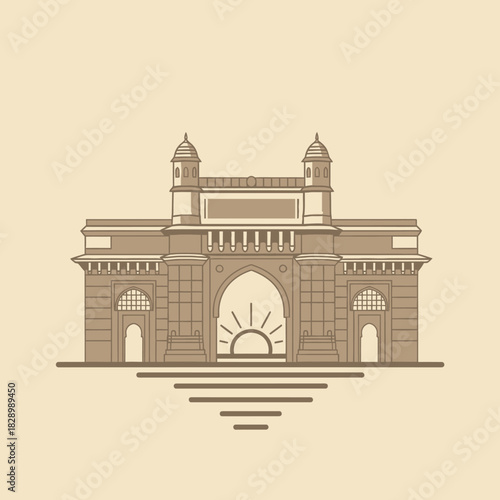 Gateway of India Mumbai landmark illustration.