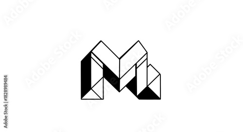 Geometric M letter logo design with 3D effect.