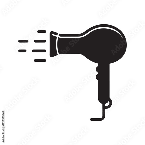 Hair Dryer Icon – Simple Black Silhouette Hair Styling Tool Symbol for Beauty, Salon, and Haircare Designs