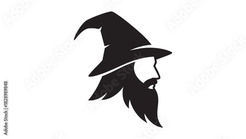 Wizard Profile Icon A Black and White Silhouette of a Magical Bearded Character