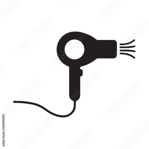 Hair Dryer Icon – Simple Black Silhouette Hair Styling Tool Symbol for Beauty, Salon, and Haircare Designs