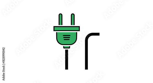 Green electrical plug with black cord on a white background.
