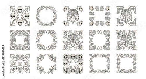 Halloween Skeleton Frames - Spooky and Decorative Vector Designs.