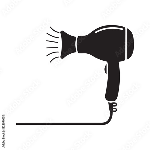 Hair Dryer Icon – Simple Black Silhouette Hair Styling Tool Symbol for Beauty, Salon, and Haircare Designs