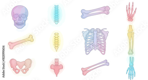 Human Skeleton Anatomy - Colorful Bone Structure Illustration.