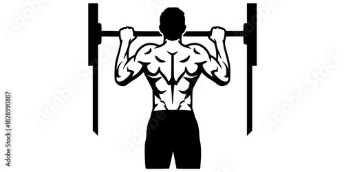 Pull Up Exercise Barbell Logo Vector Silhouette
