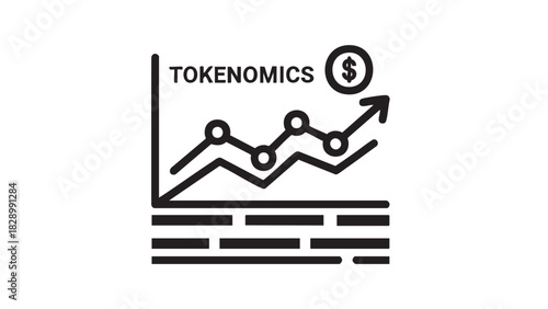 Conceptual icon illustrating the financial dynamics and economic models of digital assets, depicting an upward trend in value and market growth for blockchain-based systems