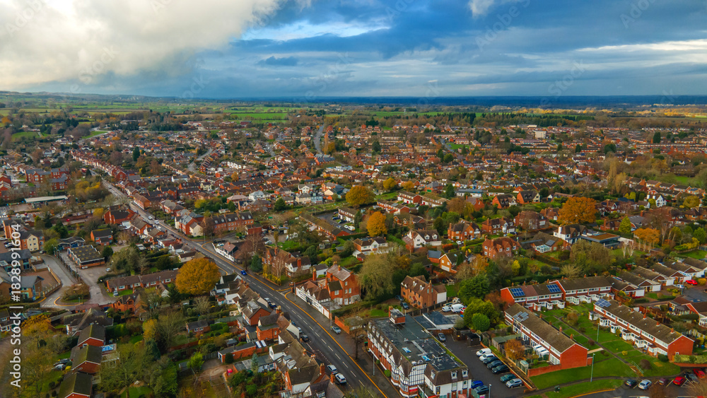 Fototapeta premium Lichfield suburban housing estate bordering open agricultural land