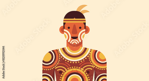 Indigenous Australian man with traditional body paint and attire.