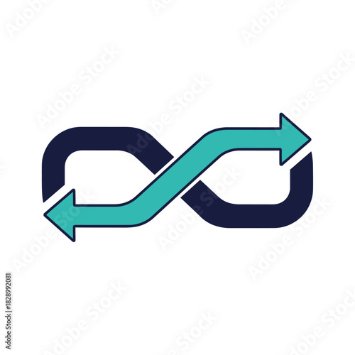 Infinity symbol with intertwined arrows representing continuous flow and endless cycles.
