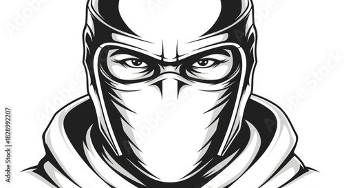 Intense Gaze of a Masked Figure in Monochrome Art.