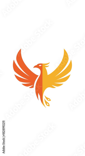 Majestic Phoenix Bird Logo with Fiery Orange and Yellow Gradient.