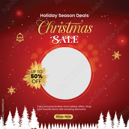 Premium Red Christmas Sale Social Media Post Template – Holiday Season Offer Design